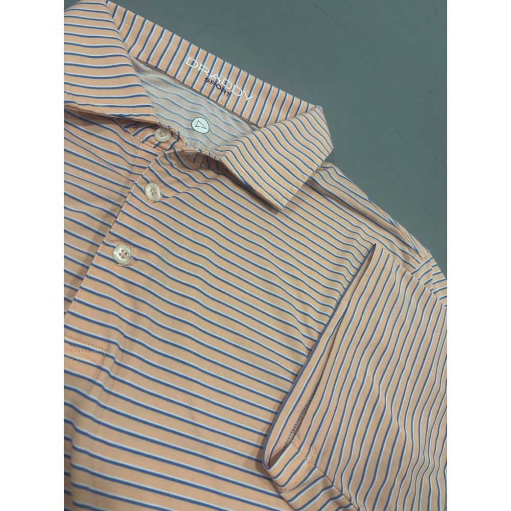 Draddy Sport Mens Large Polo Shirt Orange Blue Stripe Myers Park Country Club XL